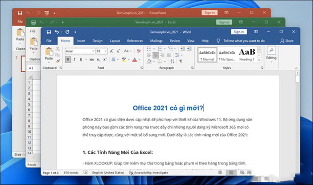 Mở các ứng dụng trong Office 2021 để sử dụng